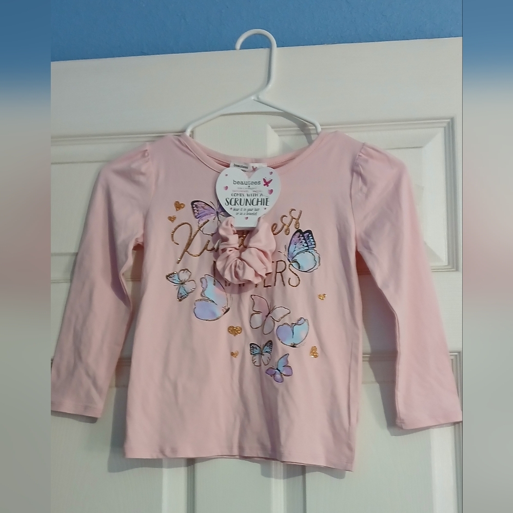 Beautees Light Pink Butterfly Long Sleeve Tee